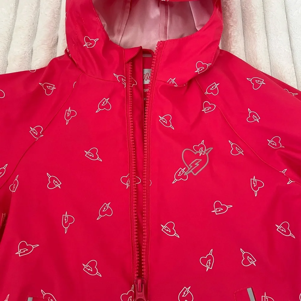 Girls Pink Waterproof Raincoat Hooded Jacket Hearts EU 116 US 5-6